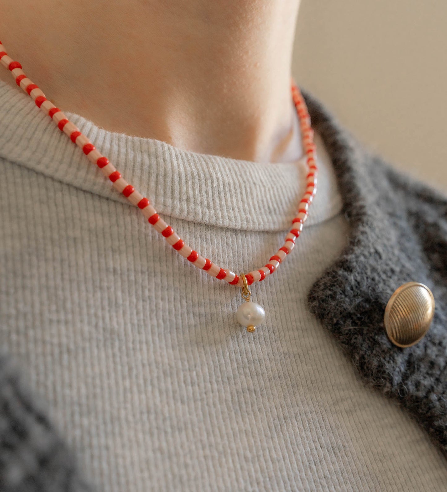 Stella Pendant Necklace | Pink & Red Pearl Drop Necklace