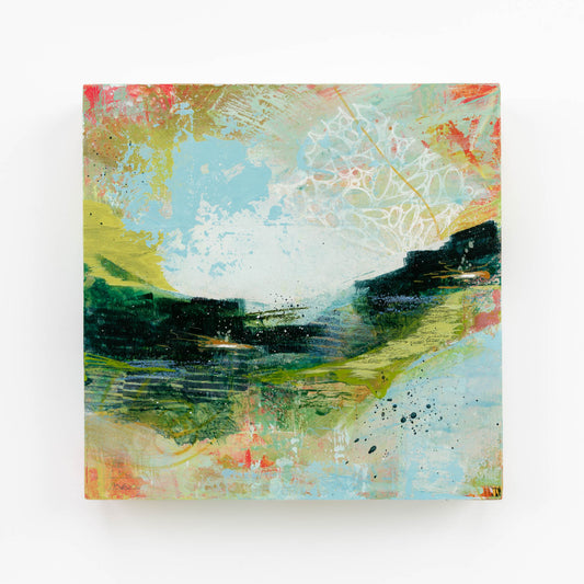 Stone Wall Horizons | 8x8 Abstract Painting on Wood Panel
