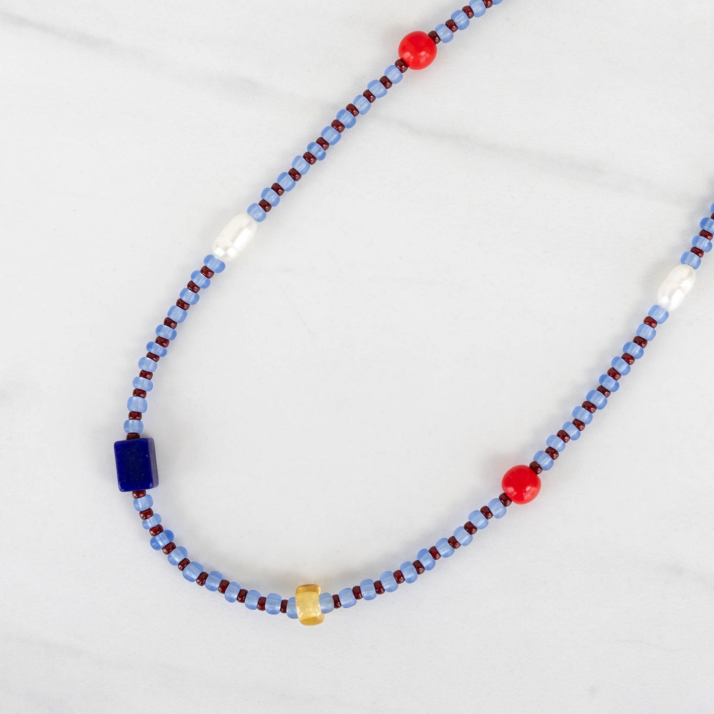 Sylvie Necklace | Blue & Red Seed Bead Necklace