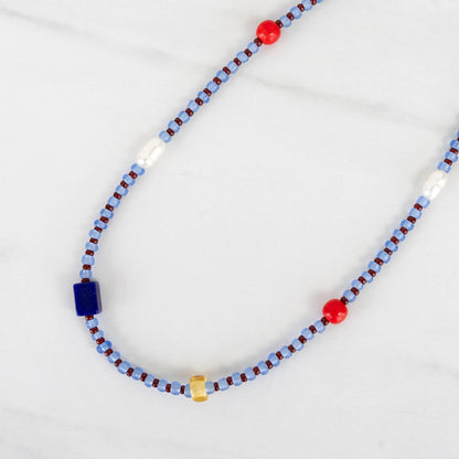 Sylvie Necklace | Blue & Red Seed Bead Necklace