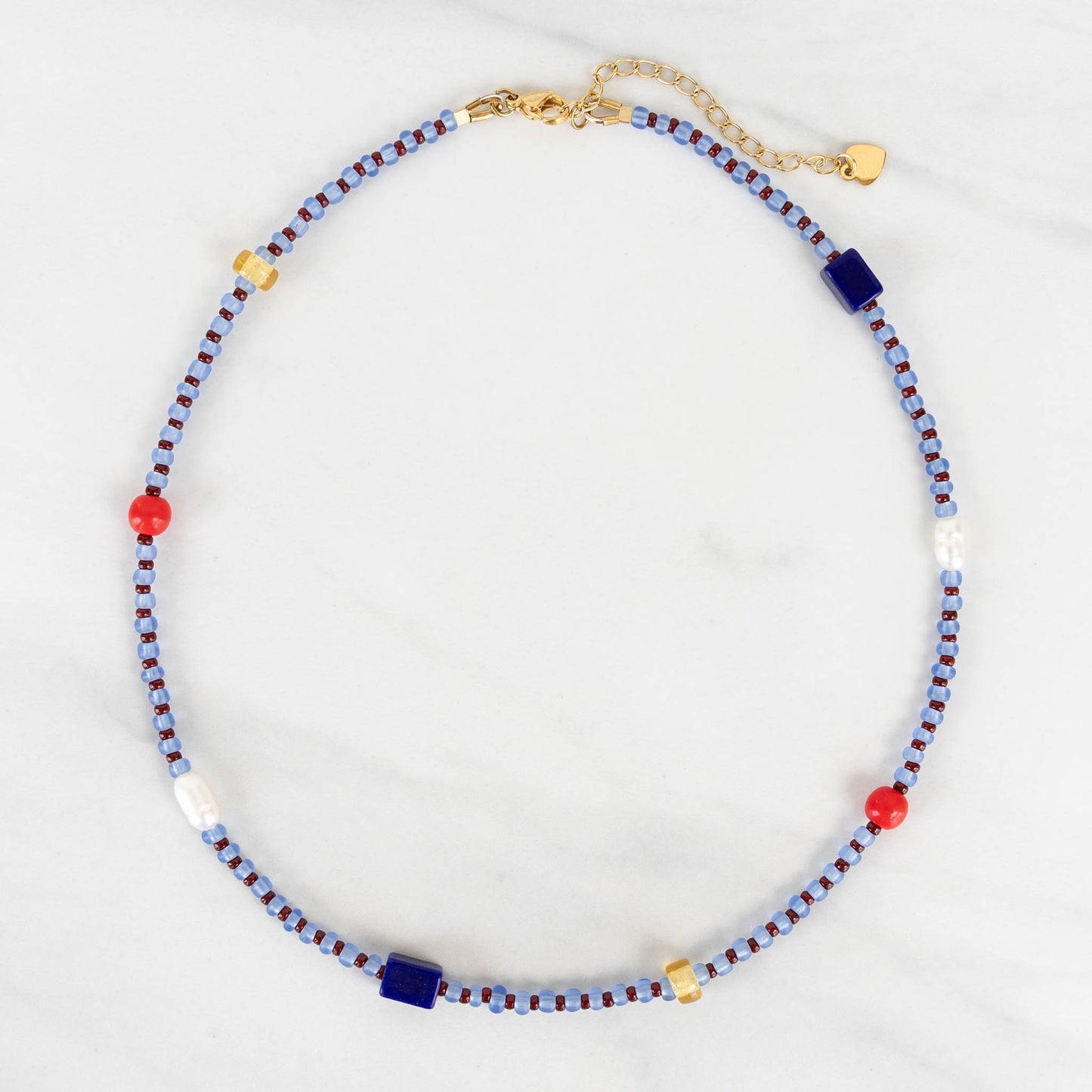 Sylvie Necklace | Blue & Red Seed Bead Necklace