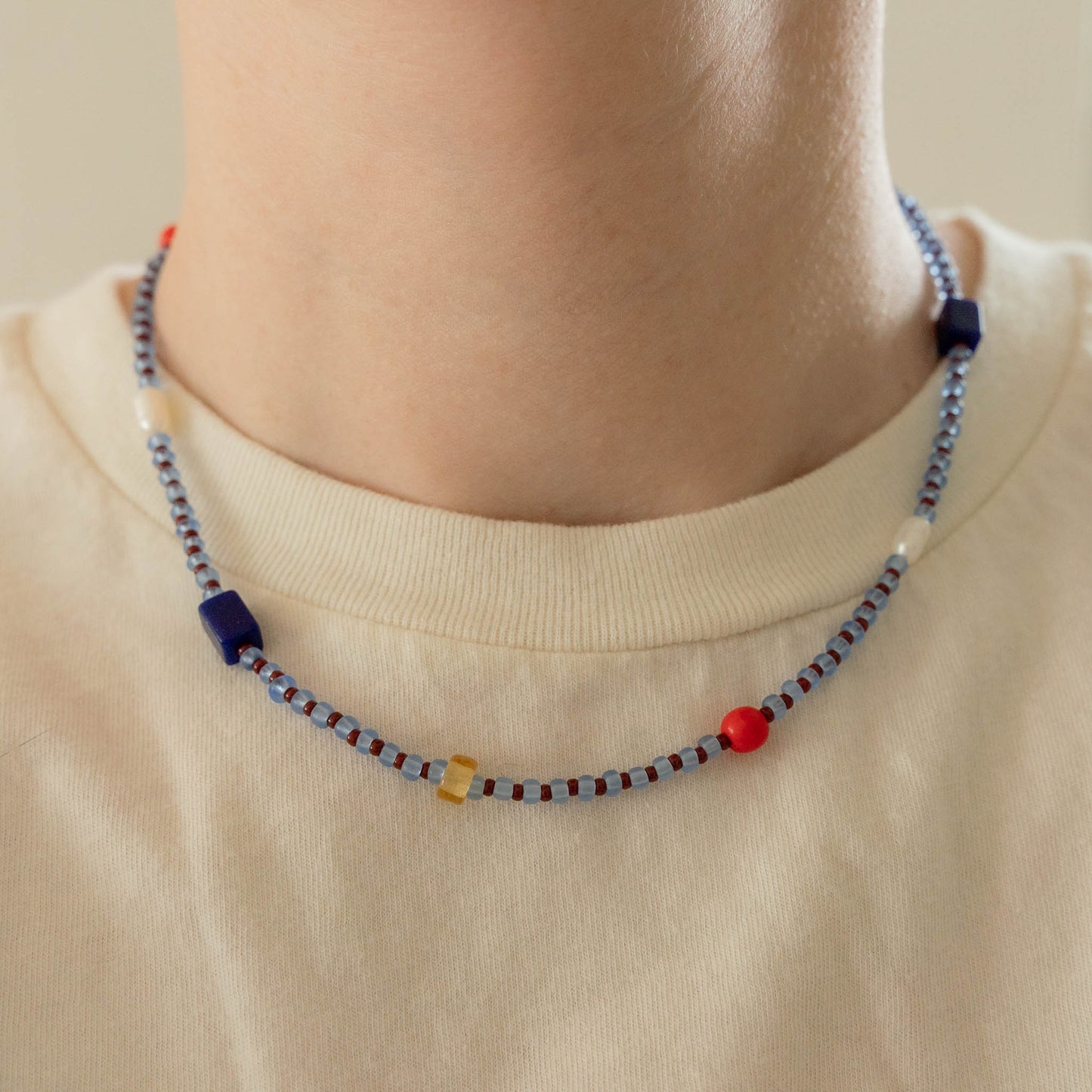Sylvie Necklace | Blue & Red Seed Bead Necklace