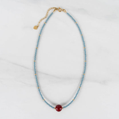 Wren Necklace | Blue & Red Seed Bead Necklace
