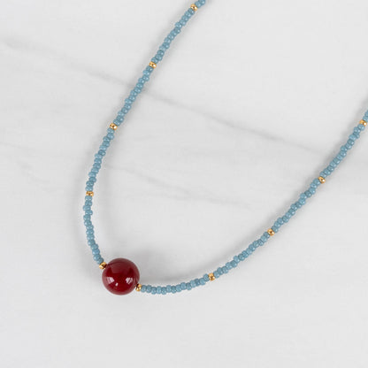 Wren Necklace | Blue & Red Seed Bead Necklace