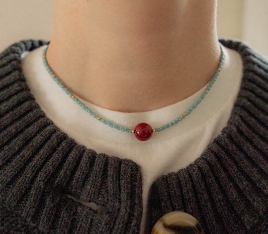 Wren Necklace | Blue & Red Seed Bead Necklace