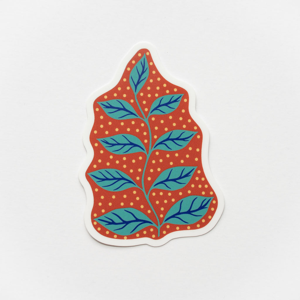 Red and blue botanical leaf vinyl water bottle sticker