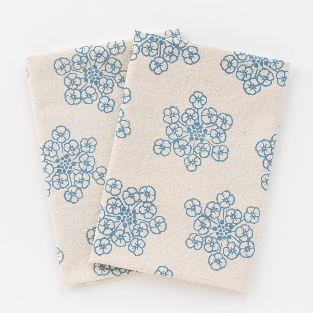 Handmade Cotton Tea Towel  Printed with Sweet Blue Flowers – Woodnote
