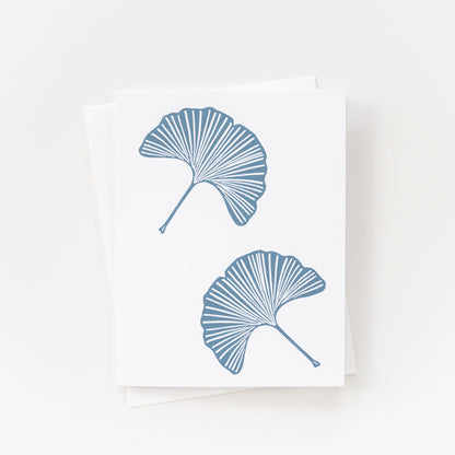 Slate blue ginkgo leaf note card with envelope