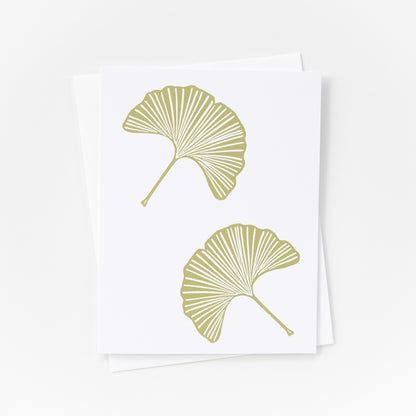 Green ginkgo leaf greeting card with envelope