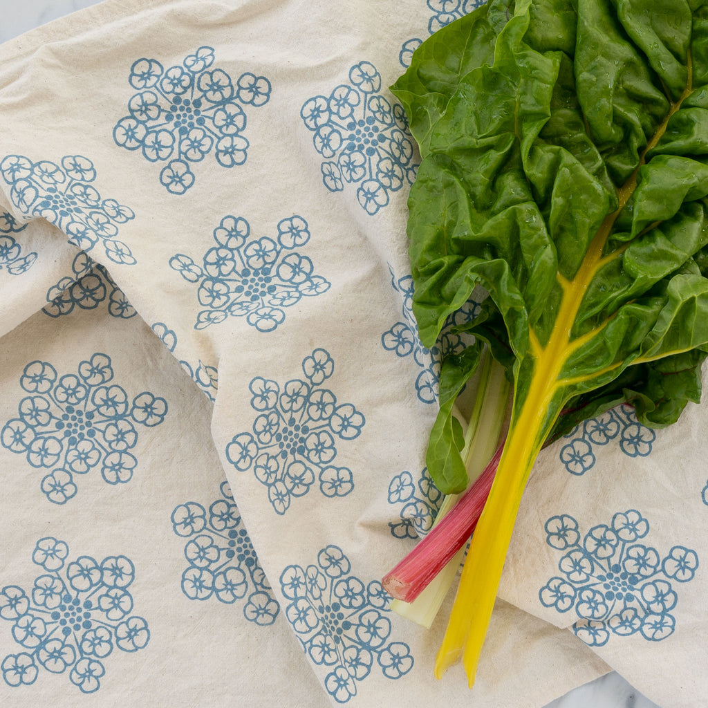 Handmade Cotton Tea Towel  Printed with Sweet Blue Flowers – Woodnote