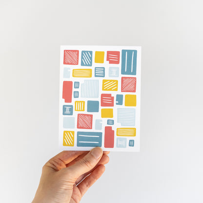 Greeting card with a colorful abstract block design