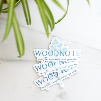 Vinyl Woodnote logo stickers on marble