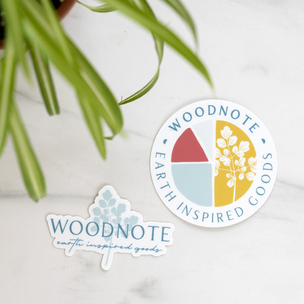 Woodnote logo vinyl stickers with potted plant